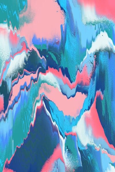 A piece of fine art by Ellen Paige Leach. It is a digital image, with cascading lines in various bright colours to achieve the visual effect of deliberate distortion.